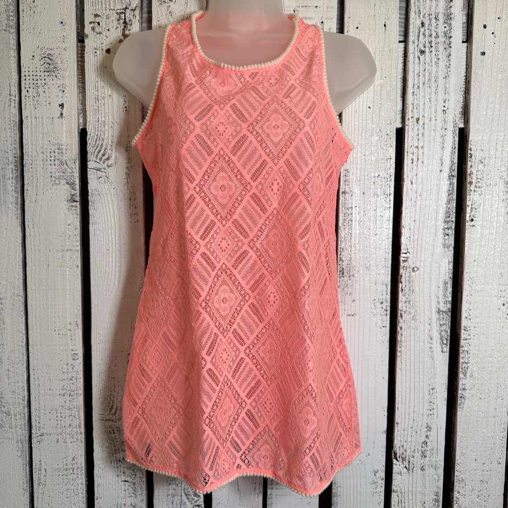O’rageous Full Lace‎ Pink Floral Tank Top Size Large Boho Unique Beach Romantic